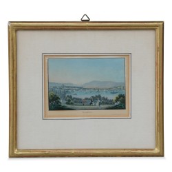 Colored engraving \"Geneva\" signed Zürich hey R. Dikenm. Circa 1900.